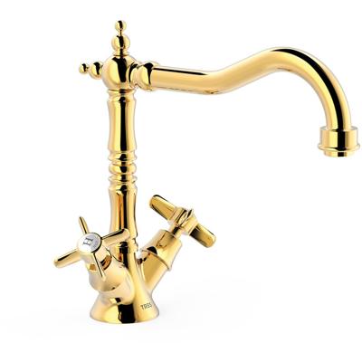 Keukenkraan Tres Clasic | Opbouw | 360° Draaibaar | Mengkraan | 2-knops | Vintage | 24k Goud glans