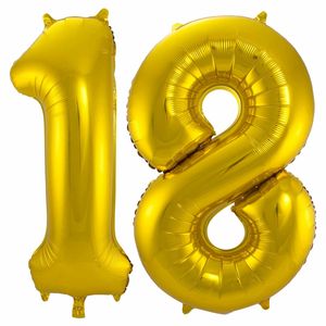 Leeftijd feestartikelen/versiering grote folie ballonnen 18 jaar goud 86 cm   -