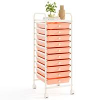 33 x 37 x 86 cm 10-lades Rollende Opbergwagen Metalen Opbergwagen met 360° Zwenkwielen en PP-lade