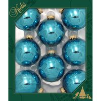 Kerstballen - 8x st - turquoise blauw - 7 cm - glas - kerstversiering - thumbnail