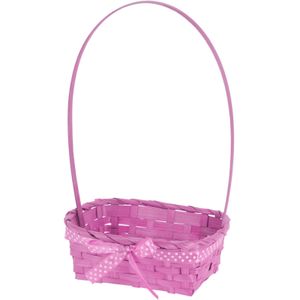 Rieten mandje roze vierkant met hengsel 39 cm