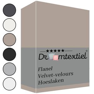 Droomtextiel Zachte Flanel Velvet Velours Hoeslaken Taupe Lits-Jumeaux 180x200 cm - Hoogwaardige Kwaliteit - Super Zacht