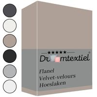 Droomtextiel Zachte Flanel Velvet Velours Hoeslaken Taupe Lits-Jumeaux 180x200 cm - Hoogwaardige Kwaliteit - Super Zacht - thumbnail