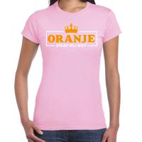 Koningsdag verkleed T-shirt voor dames - oranje staat mij niet - roze - feestkleding - thumbnail