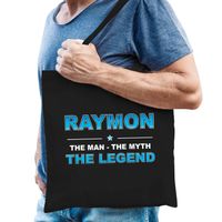 Naam Raymon The Man, The myth the legend tasje zwart - Cadeau boodschappentasje - Feest Boodschappentassen - thumbnail