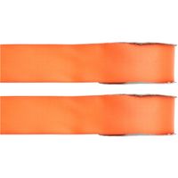 2x Oranje satijnlint rollen 1,5 cm x 25 meter cadeaulint verpakkingsmateriaal - Cadeaulinten