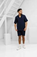 Malelions Ribbed Camp Collar Zomerset Heren Donkerblauw - Maat S - Kleur: Donkerblauw | Soccerfanshop