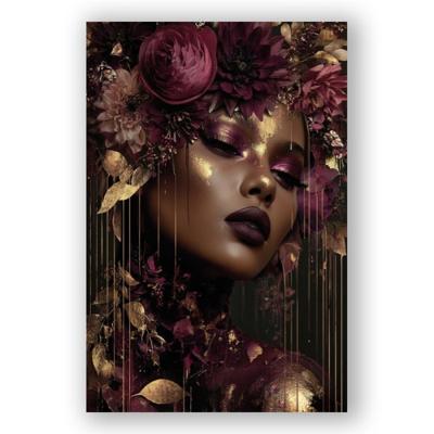 Glasschilderij - Gouden vrouw rechts - 80 x 120 cm