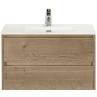 Dante Badmeubelset 80 cm - Natuur Eiken - Keramische Wastafel Wit Cover