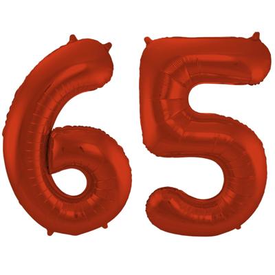 Folat Verjaardag Leeftijd folieballon - 65 jaar - rood - 86 cm - cijferballon groot
