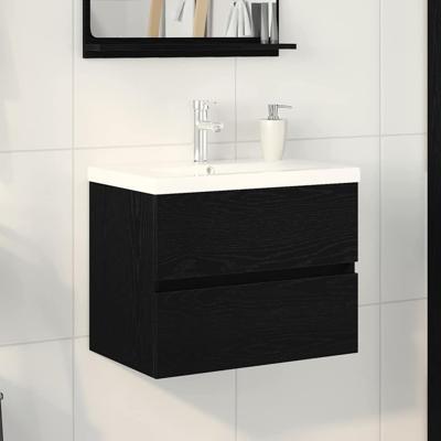 Wastafelkast Zwart eiken 60 x 39 x 62 cm Bewerkt hout