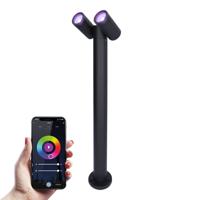 Aspen Dubbel Smart sokkellamp - 60cm - RGBWW - 11 Watt 800 lumen - WiFi & Bluetooth - 2x GU10 lichtbron - Google Home - Amazon Alexa - IP65 waterdicht - Zwart
