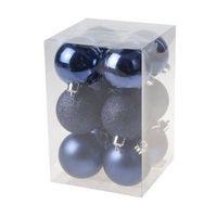 12x Kunststof kerstballen glanzend/mat donkerblauw 6 cm kerstboom versiering/decoratie - Kerstbal - thumbnail