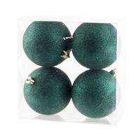 4x stuks kunststof glitter kerstballen donkergroen 10 cm