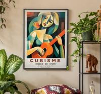 Kubistisch portret vrouw met gitaar kunstposter Kubistisch portret vrouw met gitaar kunstposter
