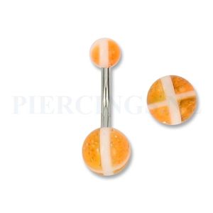 Navelpiercing acryl wit oranje met glitters