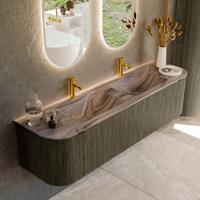 Badmeubel Mondiaz Kurve-Dlux | 170 cm | Meubelkleur Shadow | Wastafelkleur Sombra | Solid surface | Wasbak beide zijden spoelbak | 2 kraangaten