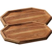 Kaarsenbord/decoratie dienblad - 2x - mangohout - 33 x 25 x 2 cm - achthoek - serveerschaal