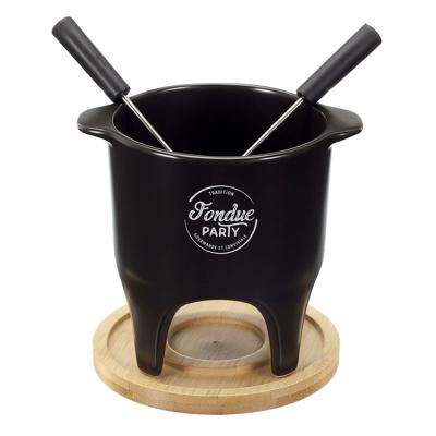 Chocolade of kaas fondue - met 2 vorken - zwart - porselein - voor 2 personen