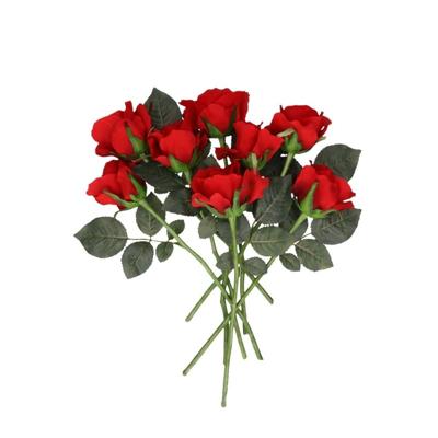 Topart Kunstbloem - 8x - roos Alice - de luxe - rood - 30 cm - kunststof steel - decoratie