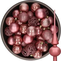 37x stuks kunststof kerstballen 6 cm incl. glazen piek mat oudroze