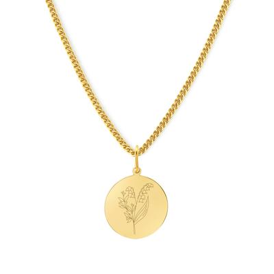 Gegraveerde geboortebloem ketting - Stainless steel - Goud - Mei - lelie van dalen
