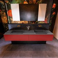 Badkamermeubelset Mondiaz Erin 200 cm met 2 Lades met RIDGE Wastafel Dubbel Dark grey Zonder Kraangaten Greeploos Mat Fire