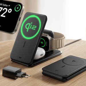 Qi2 3-in-1 Travel Wireless Charging Set Black