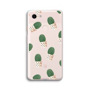 Cactusprint roze: Google Pixel 3 XL Transparant Hoesje