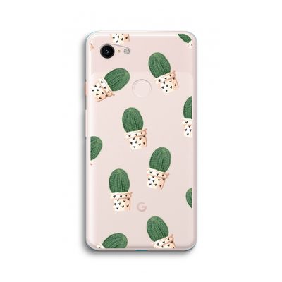 Cactusprint roze: Google Pixel 3 XL Transparant Hoesje