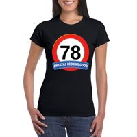 Verkeersbord 78 jaar t-shirt zwart dames - thumbnail