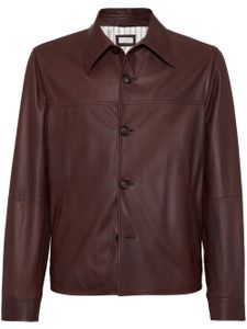 Brunello Cucinelli veste en cuir à boutonnière - Marron