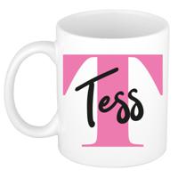 Naam mok Tess - roze - wit - keramiek - 300 ml - verjaardag/cadeau beker