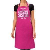Awesome sister cadeau bbq/keuken schort roze dames - thumbnail