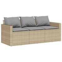 vidaXL Tuinbank 3-zits met kussens poly rattan beige - thumbnail