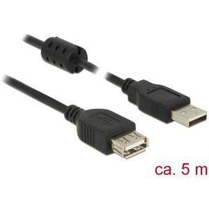 Delock USB-kabel USB 2.0 USB-A stekker, USB-A bus 5.00 m Zwart Met Ferrietkern 84887