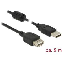 Delock USB-kabel USB 2.0 USB-A stekker, USB-A bus 5.00 m Zwart Met Ferrietkern 84887 - thumbnail