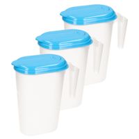 3x stuks waterkan/sapkan transparant/blauw met deksel 1.6 liter kunststof