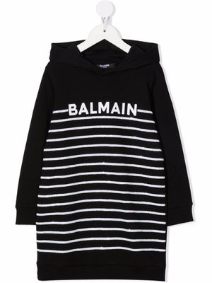 Balmain Kids robe-hoodie à logo imprimé - Noir
