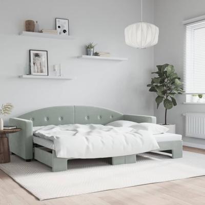 Slaapbank met onderschuifbed 80x200 cm fluweel lichtgrijs