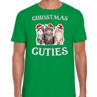 Kitten Kerst t-shirt / outfit Christmas cuties groen voor heren