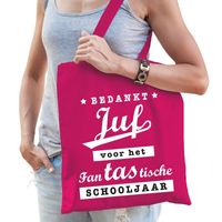 Bedankt juf katoenen cadeau tas fuchsia roze - thumbnail