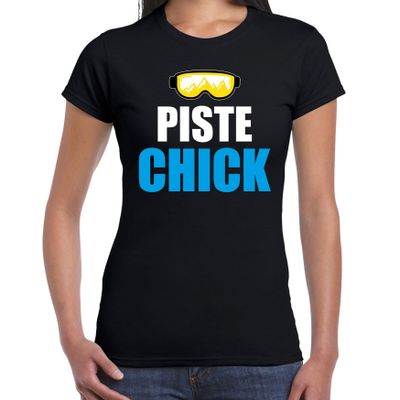 Apres ski t-shirt Piste Chick zwart dames - Wintersport shirt - Foute apres ski outfit