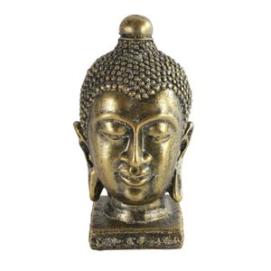 Home decoratie Boeddha hoofd beeld - goud kleurig - 13 x 23.5 cm - voor binnen