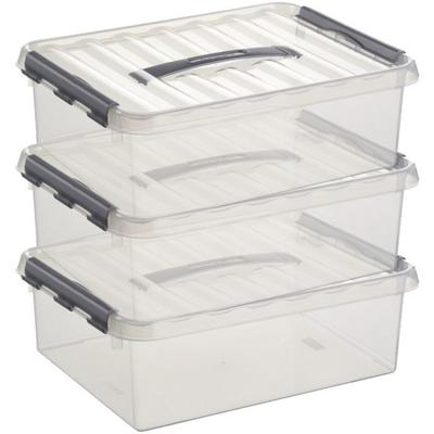 Sunware q-line opberg box/opbergdoos - 3x - 10 liter - 40 x 30 x 11 cm - kunststof - transparant