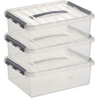 Sunware q-line opberg box/opbergdoos - 3x - 10 liter - 40 x 30 x 11 cm - kunststof - transparant