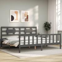 Bedframe met hoofdbord massief hout grijs 200x200 cm