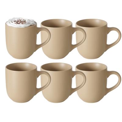 Koffiemokken Paris - 6x stuks - Keramiek - pastel beige - 300 ml - 8 x 10 cm