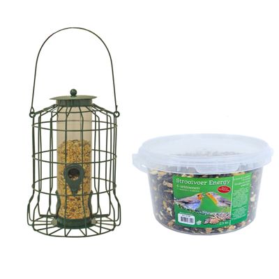 Vogel voedersilo voor kleine vogels metaal groen 36 cm inclusief 4-seizoenen energy vogelvoer