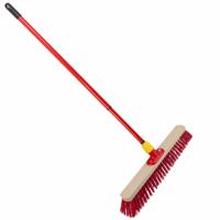Buemag straatbezem - elaston vezel - hout - B50 cm - metalen telescoopsteel rood - 80 tot 130 cm
